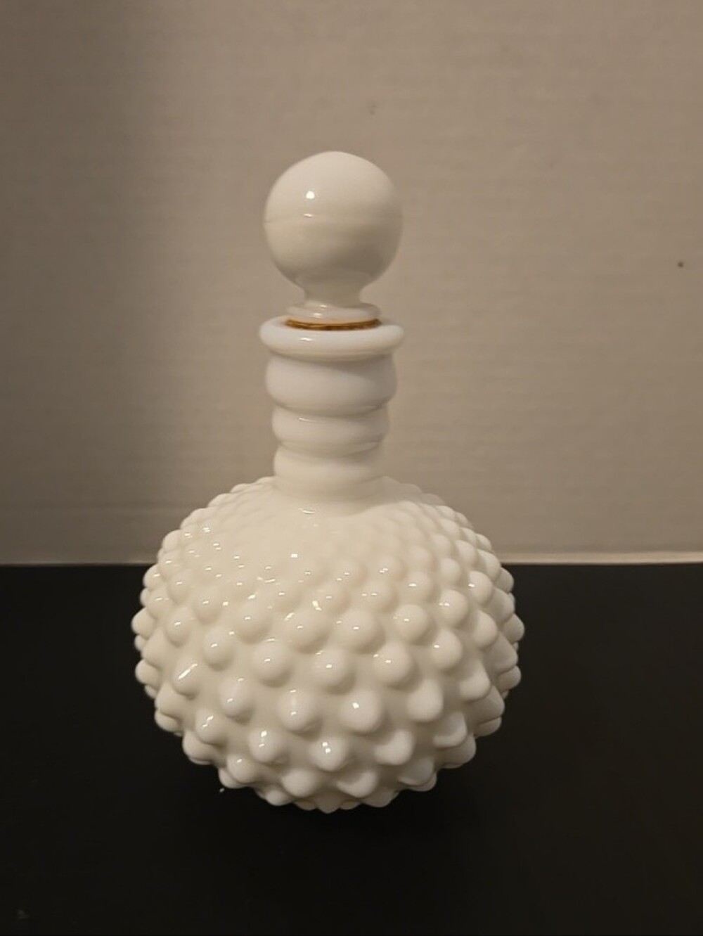 Vintage Fenton White Milk Glass Hobnail Perfume Bottle Decanter Ball/cork